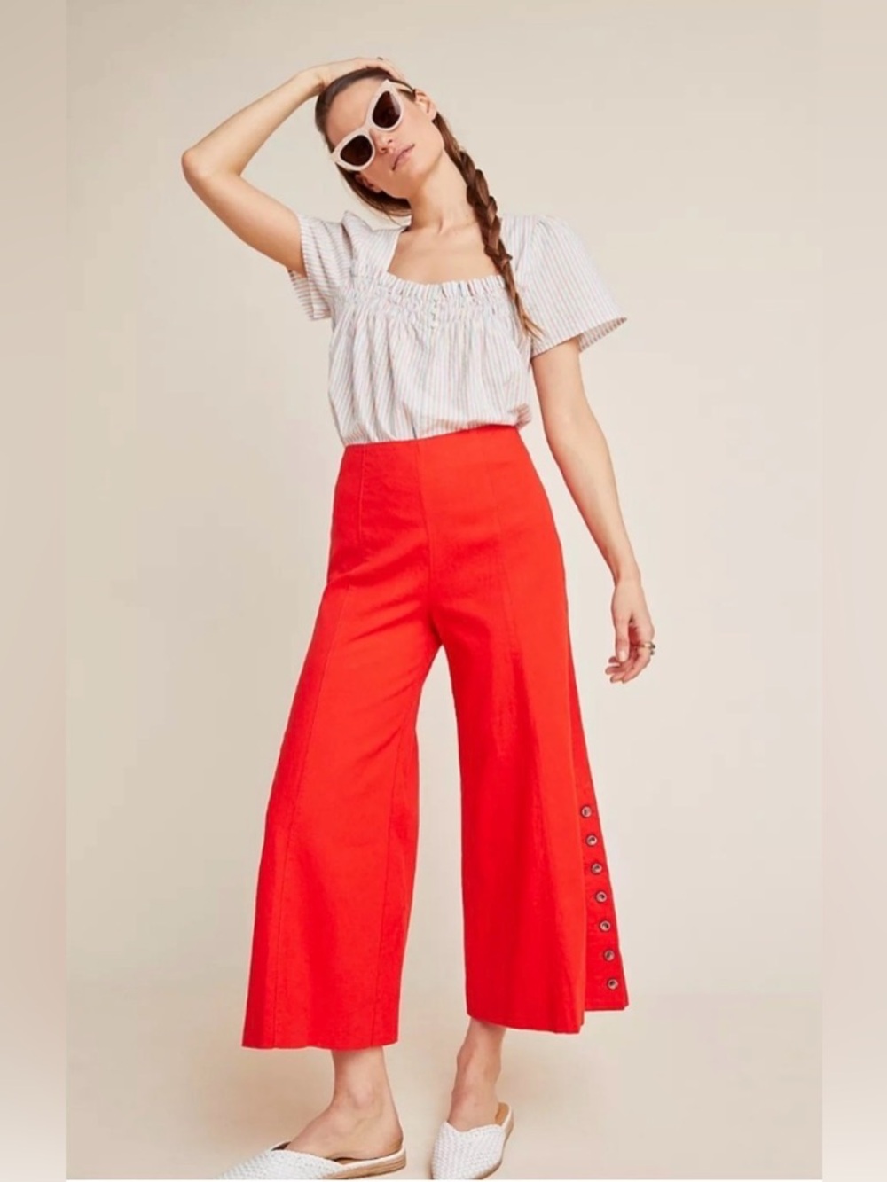 Anthropologie Wide-Leg High-Rise Snap-Side Pants - Red